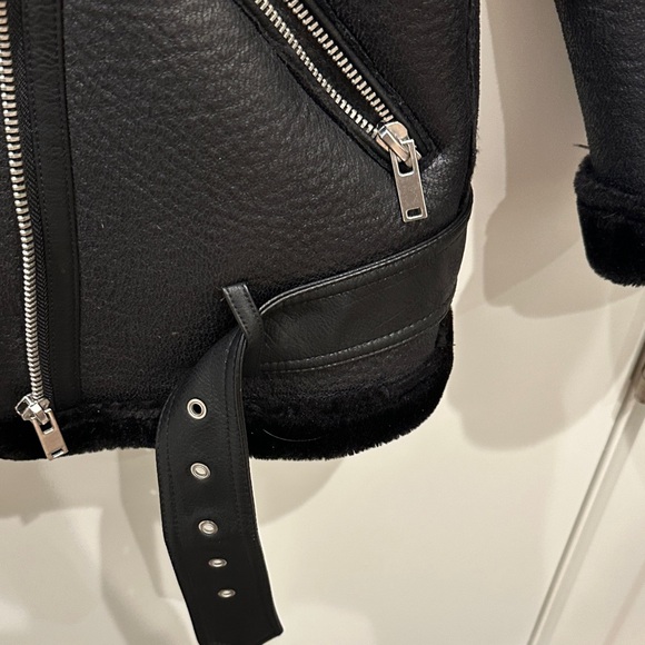 Zara Black Faux Leather Jacket with Fur Trim - Picture 4 of 5